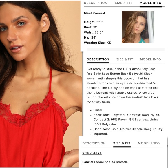 NWT Lulu’s Red Lace Trimmed Camisole Bodysuit - Picture 3 of 11